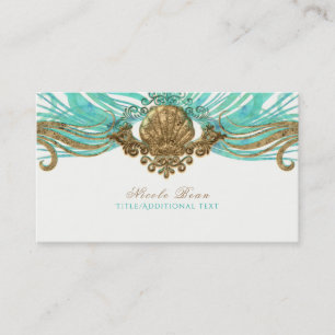 Tarjeta De Visita Oro & Verde Teal Concha Marina Glam Playa Elegante