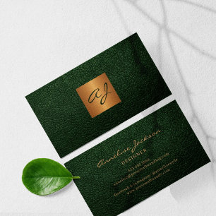 Tarjeta De Visita Oro verde único monogramado