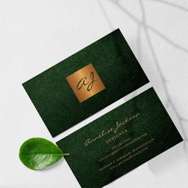 Tarjeta De Visita Oro verde único monogramado (Subido por el creador)