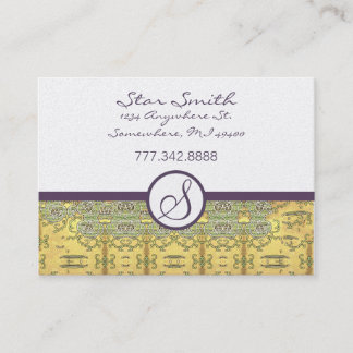 Tarjeta De Visita Oro vintage y patrón floral morado giratorio
