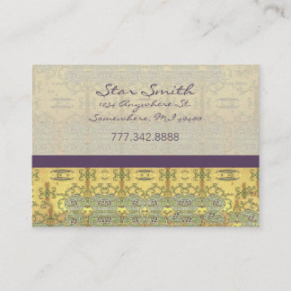 Tarjeta De Visita Oro vintage y patrón floral morado giratorio