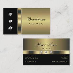 Tarjeta De Visita Oro y negro elegantes con Diamantes de imitación 