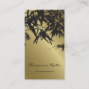 Tarjeta De Visita Oro y Negro Zen Oriental Hojas de Bambú Modernas
