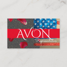Tarjeta De Visita Oro y Rosas Bandera Patriótica Americana Avon