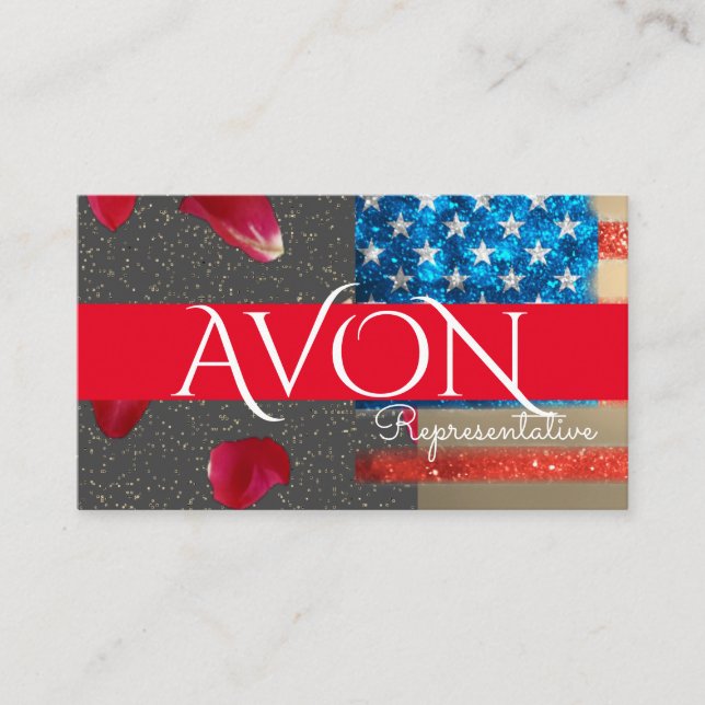 Tarjeta De Visita Oro y Rosas Bandera Patriótica Americana Avon (Anverso)