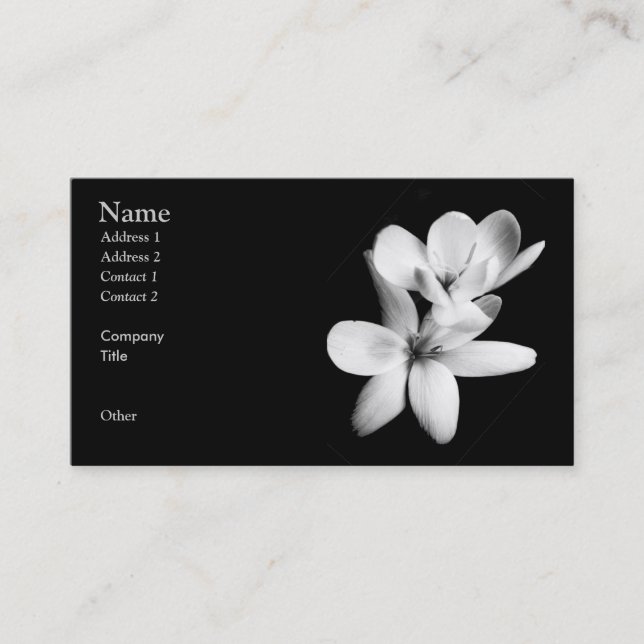 Tarjeta De Visita Orquídea blanco y negro floral (Anverso)