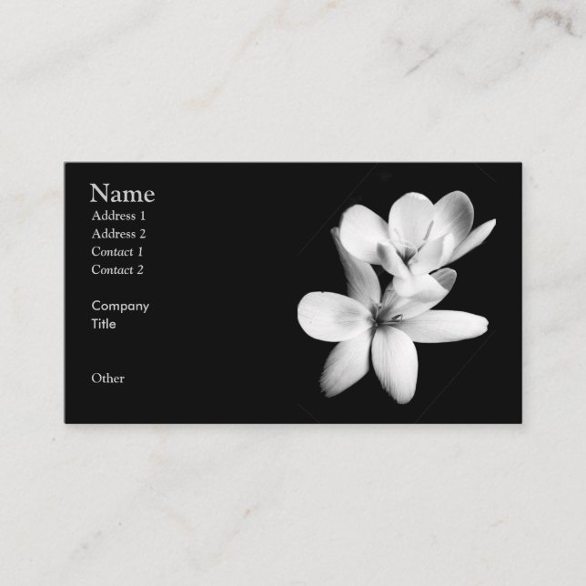 Tarjeta De Visita Orquídea blanco y negro floral (Anverso)