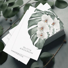 Tarjeta De Visita Orquídeas blancas en el botánico tropical de Monst