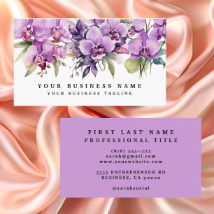 Tarjeta De Visita Orquídeas Flores Florales Moradas Elegantes