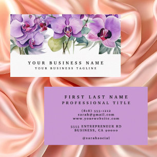 Tarjeta De Visita Orquídeas Flores Florales Moradas Elegantes