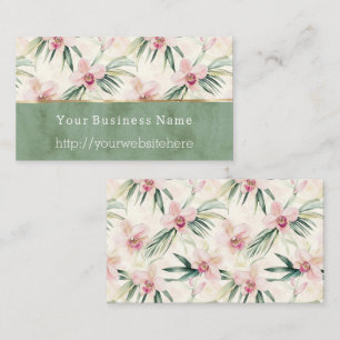 Tarjeta De Visita Orquídeas Flores Verdes Rosadas nombre de negocio 