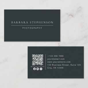 Tarjeta De Visita Oscuro moderno, simple, código qr, fotografía