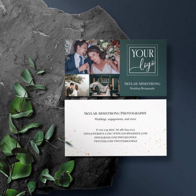 Tarjeta De Visita Oscuro Verde azulado tu fotógrafo de Collage de fo (Subido por el creador)