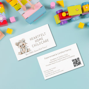 Tarjeta De Visita Oso Boho Acuarela Niñera Cuidado Infantil