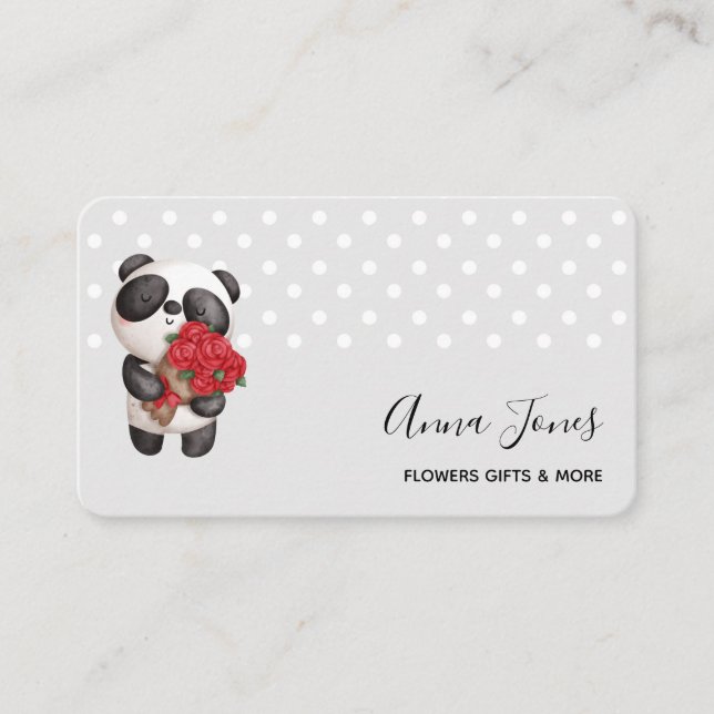 Tarjeta De Visita Oso de Panda con Rose Bouquet (Anverso)