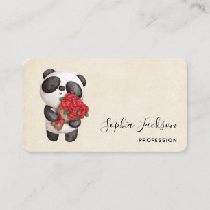 Tarjeta De Visita Oso de Panda con Rose Bouquet