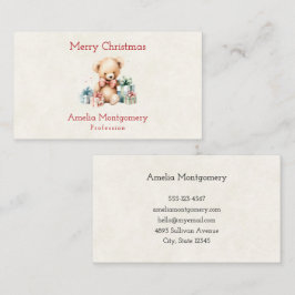 Tarjeta De Visita Oso de peluche con regalo de Navidad