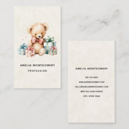 Tarjeta De Visita Oso de peluche con regalo de Navidad