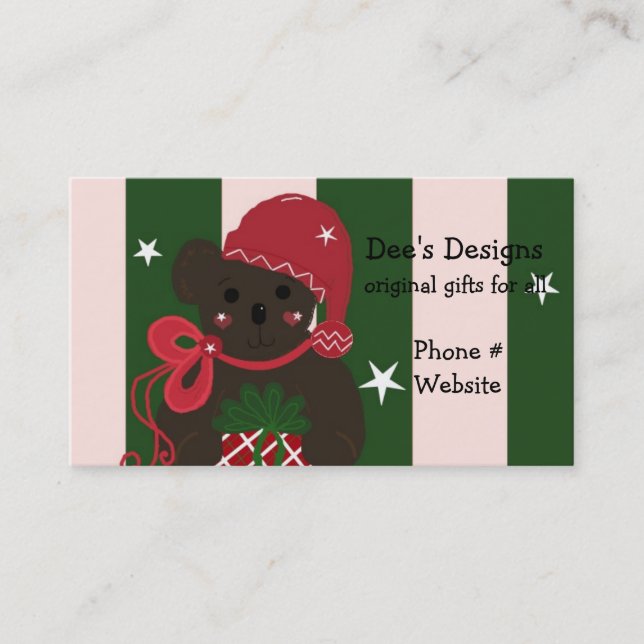 Tarjeta De Visita Oso de peluche de vacaciones en fondo a rayas (Anverso)