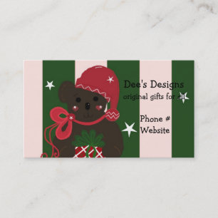 Tarjeta De Visita Oso de peluche festivo sobre fondo rayado