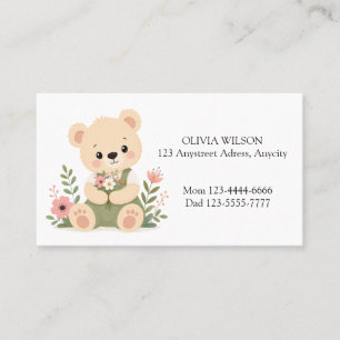 Tarjeta De Visita Oso de peluche lindo sosteniendo un ramo de flores