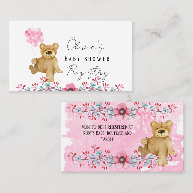 Tarjeta De Visita Oso De Teddy Cuidadoso En El Registro De Baby Show (Anverso / Reverso)