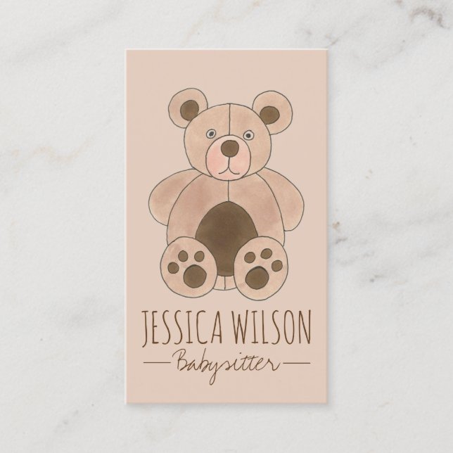 Tarjeta De Visita Oso de Teddy Pañuelo Animal Beber Nanny Daycare (Anverso)