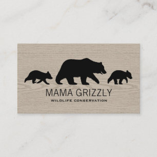 Tarjeta De Visita Oso Grizzly Mamá con Siluetas de Cachorros Fauna