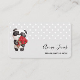 Tarjeta De Visita Oso Panda Lindo con Ramo de Rosas