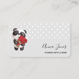 Tarjeta De Visita Oso Panda Lindo con Ramo de Rosas