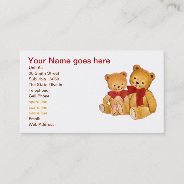Tarjeta De Visita Osos de peluche lindos (Anverso)