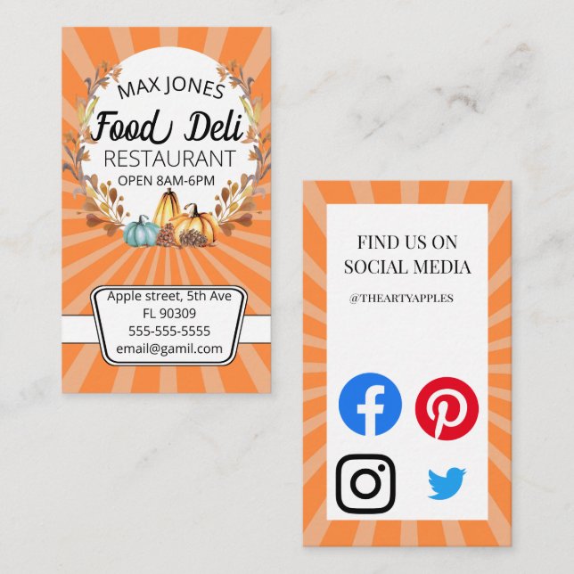 Tarjeta De Visita otoño alimento alimento alimento alimento fruta de (Anverso / Reverso)