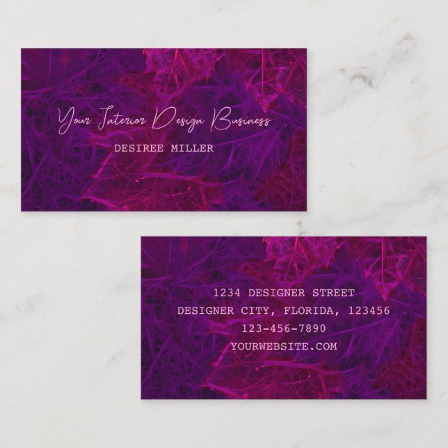 Tarjeta De Visita Otoño Morado Pink Neon Dark Maple Leaves (Anverso / Reverso)