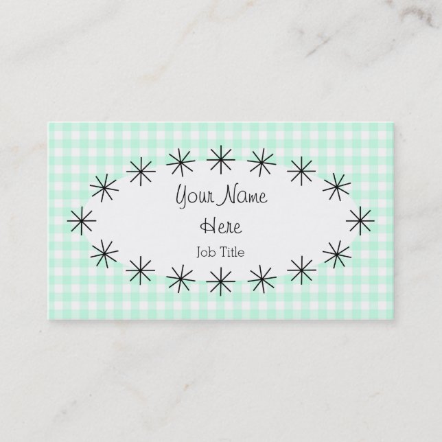 Tarjeta de visita oval Aqua Gingham Check (Anverso)