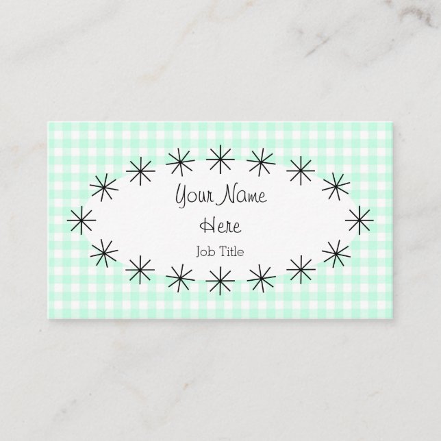 Tarjeta de visita oval Aqua Gingham Check (Anverso)