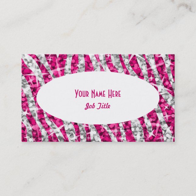 Tarjeta de visita oval blanca del rosa de la cebra (Anverso)