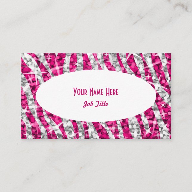Tarjeta de visita oval blanca del rosa de la cebra (Anverso)