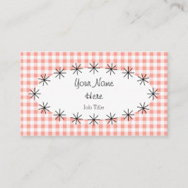 Tarjeta de visita oval Coral Gingham Check