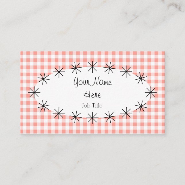 Tarjeta de visita oval Coral Gingham Check (Anverso)