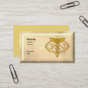 Tarjeta De Visita Oval Gold Caduceus RN Enfermero