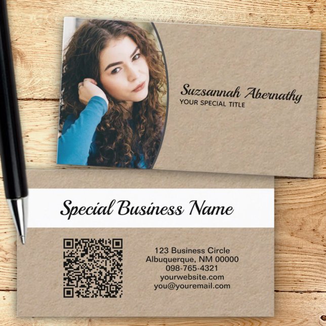Tarjeta De Visita Oval Professional Photo QR Code Nanny (front and back business card template)