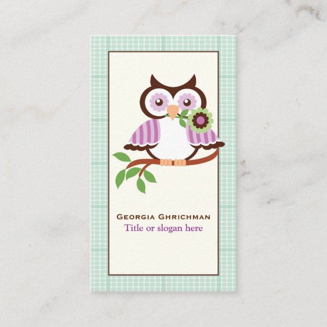 Tarjeta De Visita Oveja de primavera con borde de ciruela verde (Anverso)