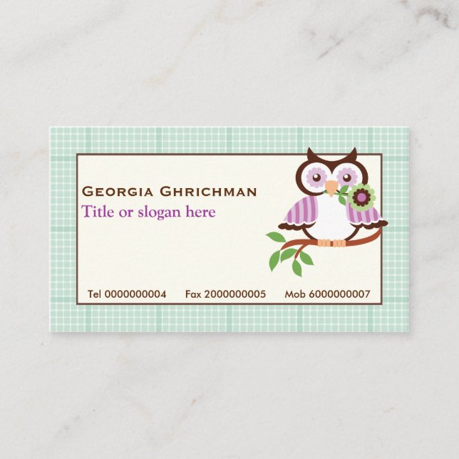 Tarjeta De Visita Oveja de primavera con borde de ciruela verde (Anverso)