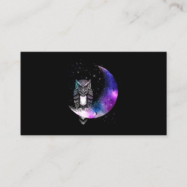 Tarjeta De Visita Owl Moon Galaxy Bird Crescent (Anverso)