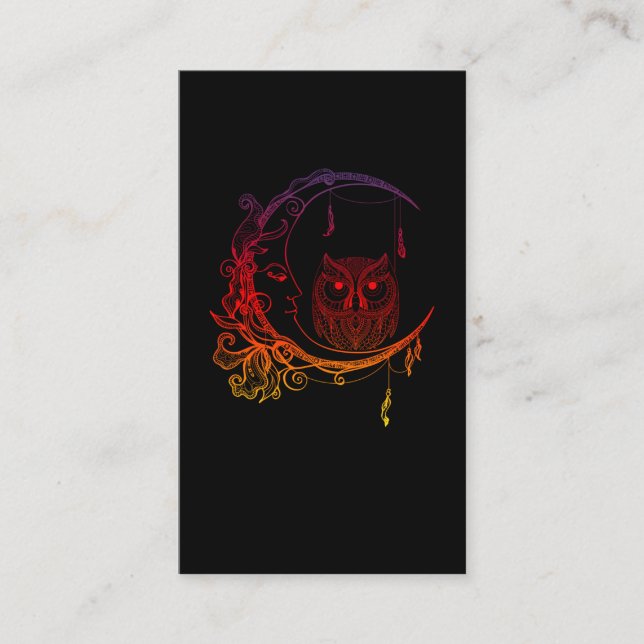 Tarjeta De Visita Owl Moon Naturaleza Espiritual Aves Amantes Amores (Anverso)