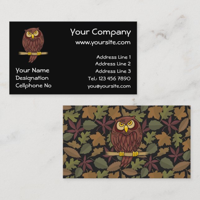 Tarjeta De Visita Owl Personalizado (Anverso / Reverso)