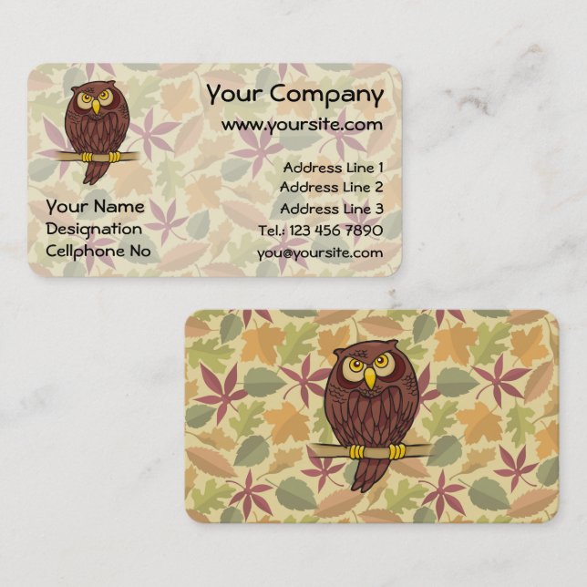 Tarjeta De Visita Owl Personalizado (Anverso / Reverso)