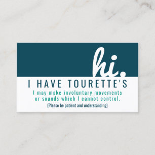 Tarjeta De Visita paciente de síndrome de tourette hi pvc badge
