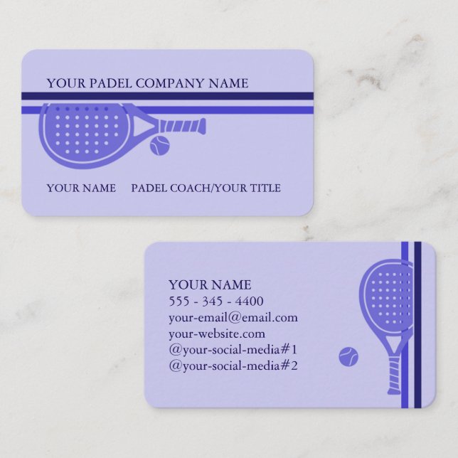 Tarjeta De Visita Padel Business Card-Sleek Padel Style–Blue Lilac (Anverso / Reverso)