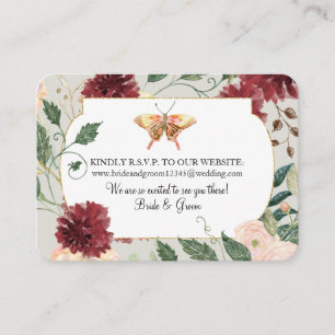 Tarjeta De Visita Página web Boda RSVP Acuarela Otoño Gris Floral